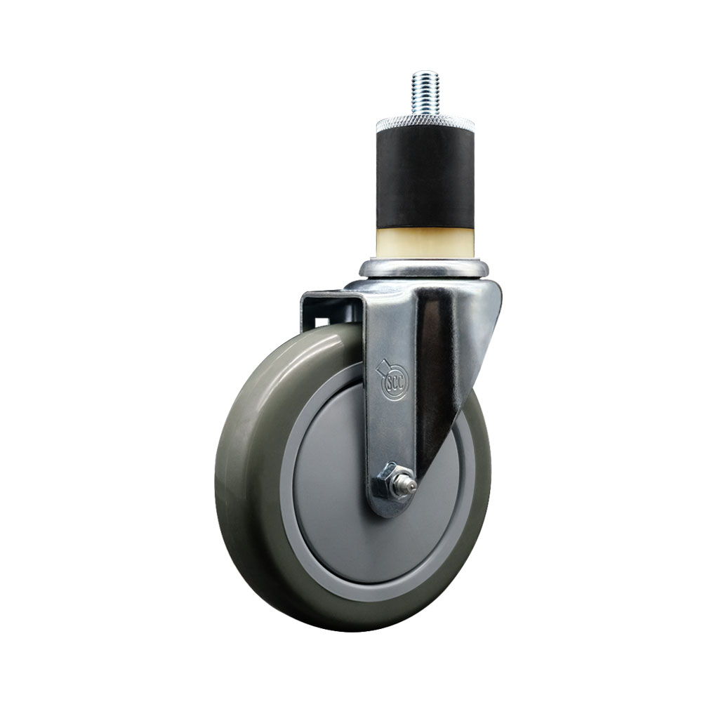 Stainless Steel Polyurethane Expanding Stem Swivel Caster with 5 Inch Gray Wheel and 1-7/8" Stem - 350 lbs. Capacity Per Caster - Service Caster Brand — photo 1