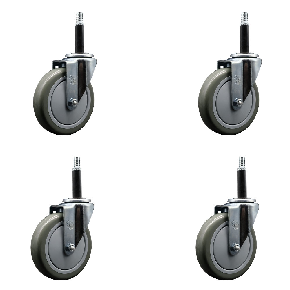 Polyurethane Swivel Expanding Stem Caster Set of 4 with 5 Inch Gray Wheels and 3/4" Stems - 350 lbs. Capacity Per Caster - Service Caster Brand — photo 1
