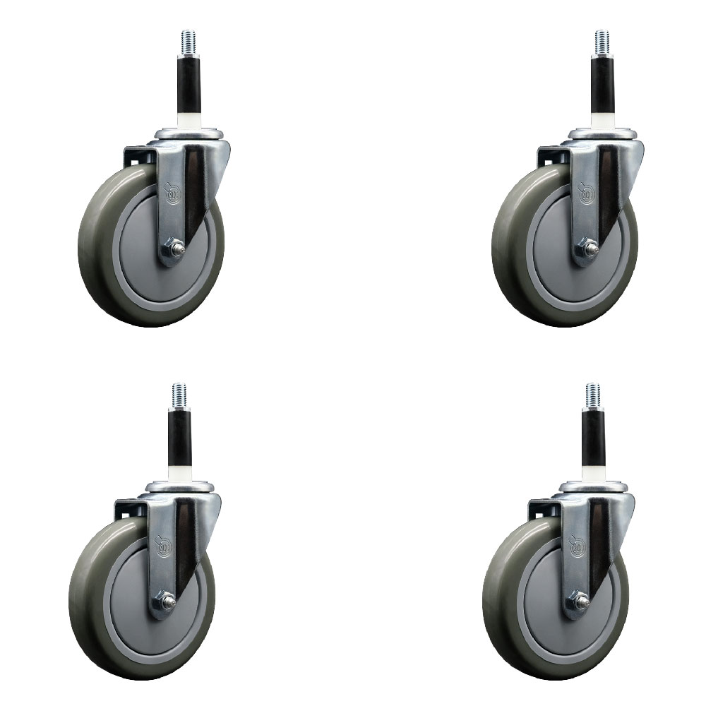 Stainless Steel Polyurethane Swivel Expanding Stem Caster Set of 4 with 5 Inch Gray Wheels and 7/8" Stems - Includes 4 Swivel - 350 lbs. Capacity Per Caster - Service Caster Brand — photo 1