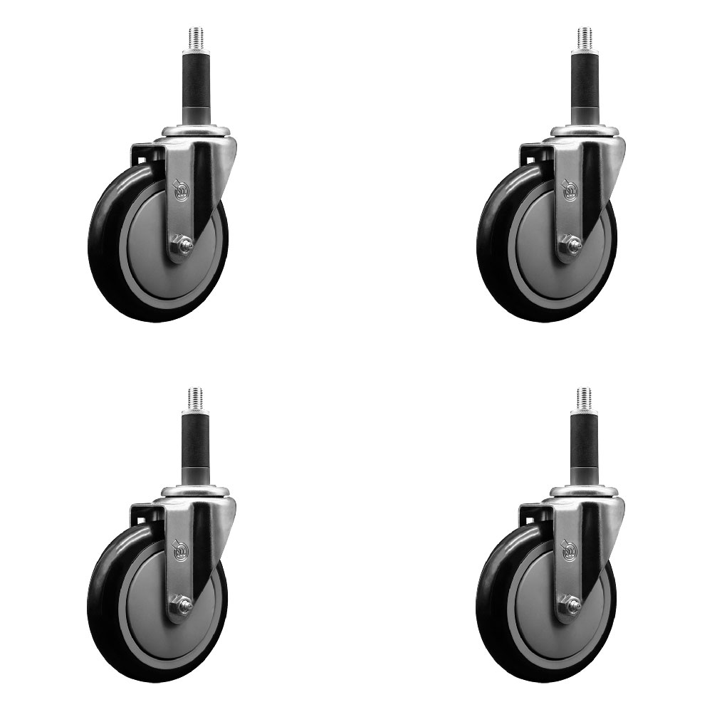 Polyurethane Swivel Expanding Stem Caster Set of 4 with 5 Inch Black Wheels and 1" Stems - 350 lbs. Capacity Per Caster - Service Caster Brand — photo 1