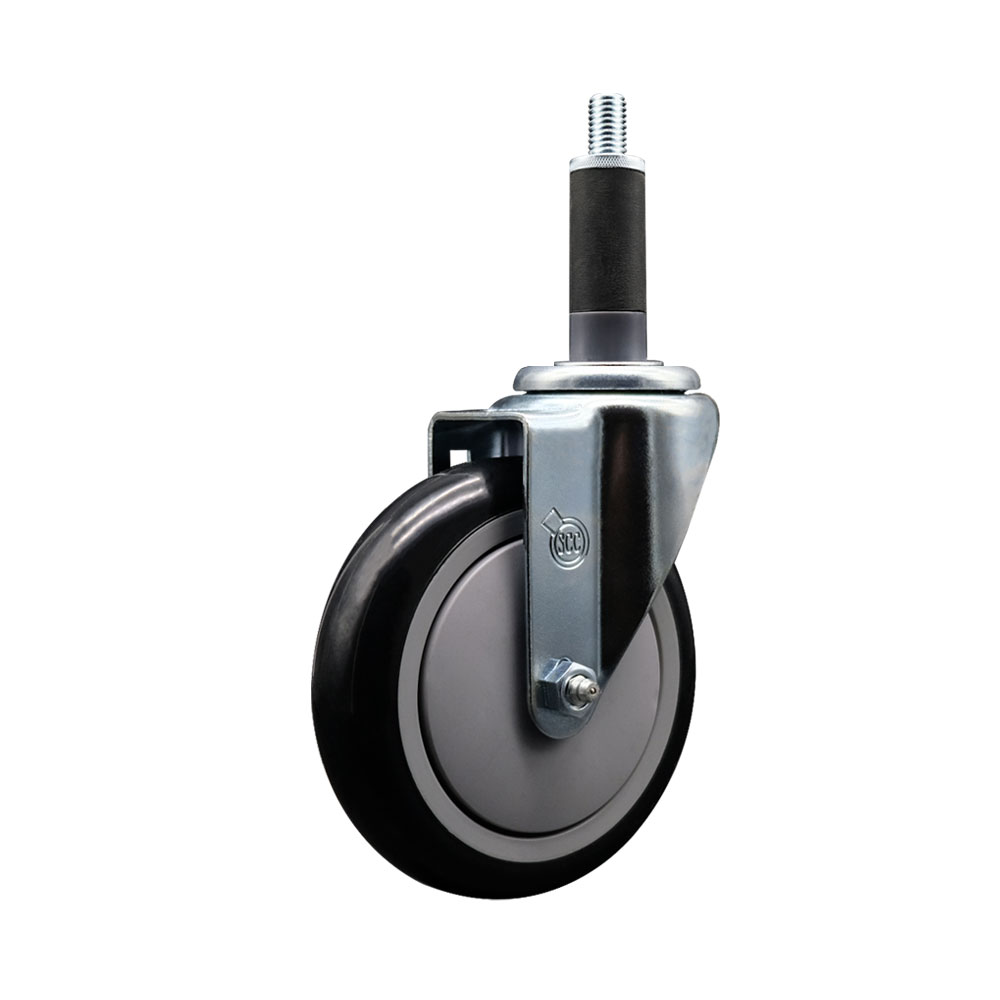 Stainless Steel Polyurethane Expanding Stem Swivel Caster with 5 Inch Black Wheel and 1" Stem - 350 lbs. Capacity Per Caster - Service Caster Brand — photo 1