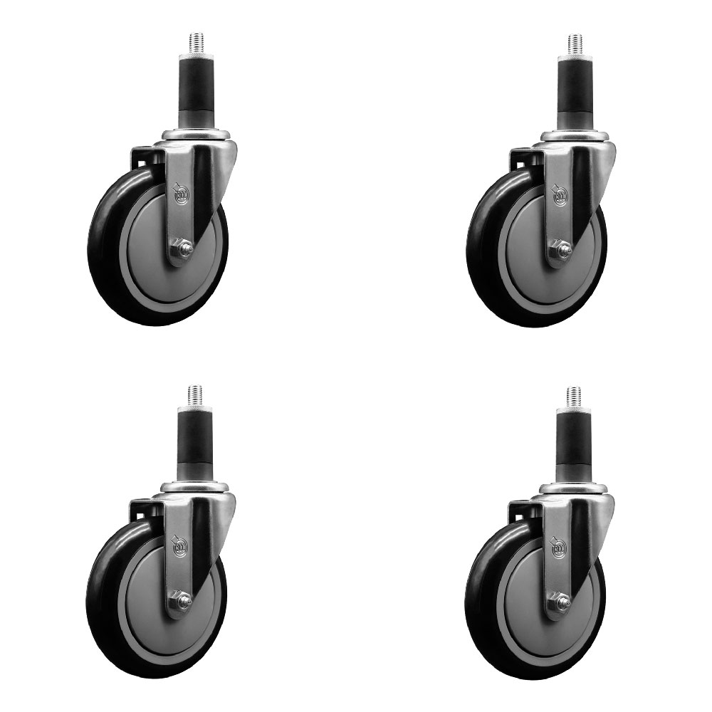 Stainless Steel Polyurethane Swivel Expanding Stem Caster Set of 4 with 5 Inch Black Wheels and 1-1/4" Stems - Includes 4 Swivel - 350 lbs. Capacity Per Caster - Service Caster Brand — photo 1