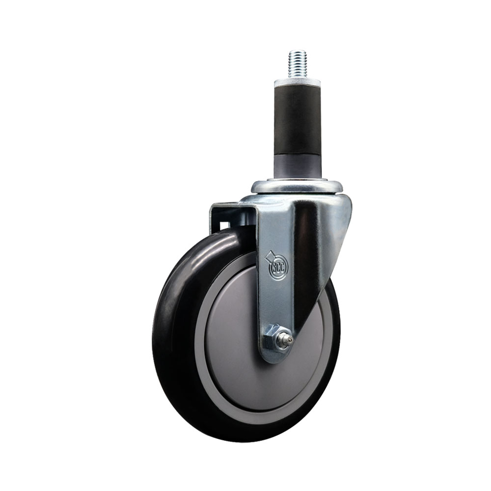 Stainless Steel Polyurethane Expanding Stem Swivel Caster with 5 Inch Black Wheel and 1-1/4" Stem - 350 lbs. Capacity Per Caster - Service Caster Brand — photo 1