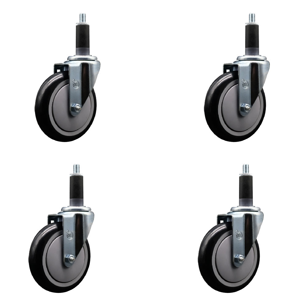 Stainless Steel Polyurethane Swivel Expanding Stem Caster Set of 4 with 5 Inch Black Wheels and 1-1/8" Stems - Includes 4 Swivel - 350 lbs. Capacity Per Caster - Service Caster Brand — photo 1