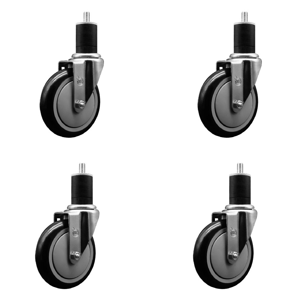 Polyurethane Swivel Expanding Stem Caster Set of 4 with 5 Inch Black Wheels and 1-3/4" Stems - 350 lbs. Capacity Per Caster - Service Caster Brand — photo 1