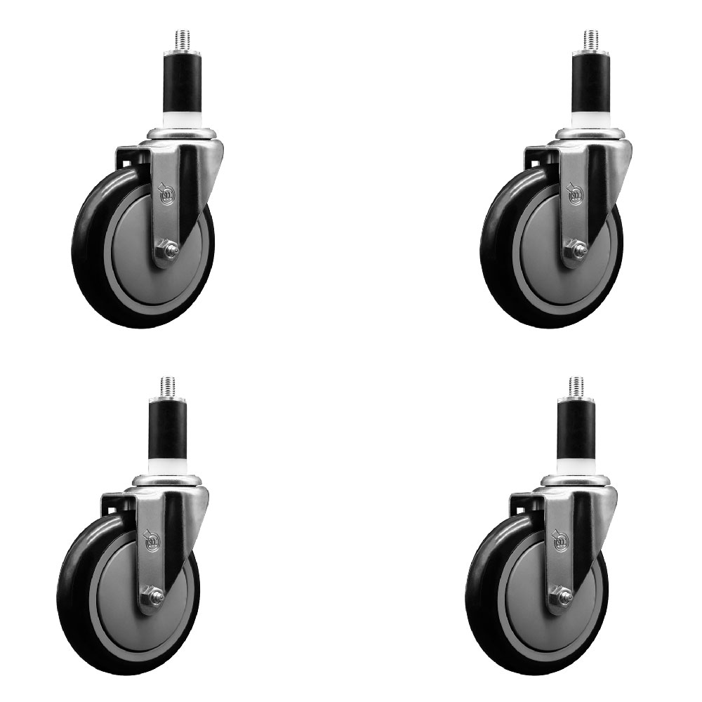 Stainless Steel Polyurethane Swivel Expanding Stem Caster Set of 4 with 5 Inch Black Wheels and 1-3/8" Stems - Includes 4 Swivel - 350 lbs. Capacity Per Caster - Service Caster Brand — photo 1