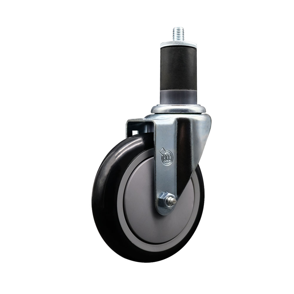 Stainless Steel Polyurethane Expanding Stem Swivel Caster with 5 Inch Black Wheel and 1-3/8" Stem - 350 lbs. Capacity Per Caster - Service Caster Brand — photo 1