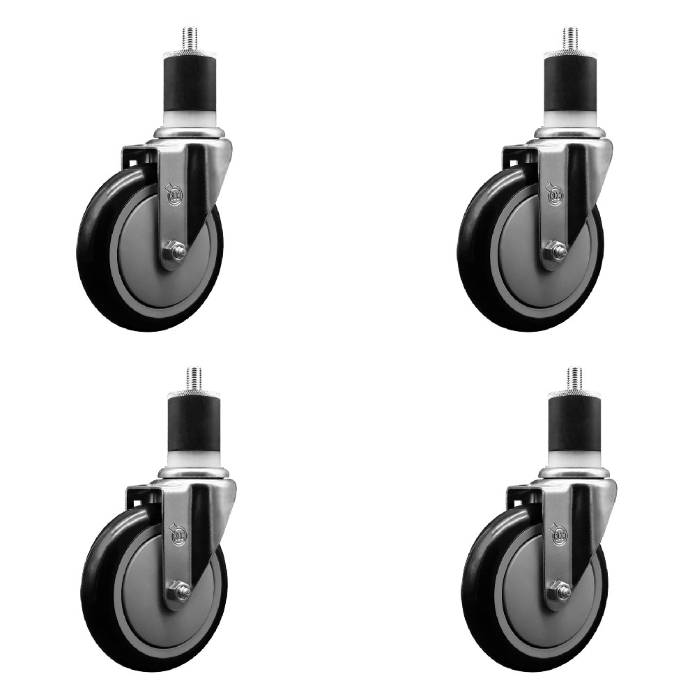 Stainless Steel Polyurethane Swivel Expanding Stem Caster Set of 4 with 5 Inch Black Wheels and 1-7/8" Stems - Includes 4 Swivel - 350 lbs. Capacity Per Caster - Service Caster Brand — photo 1