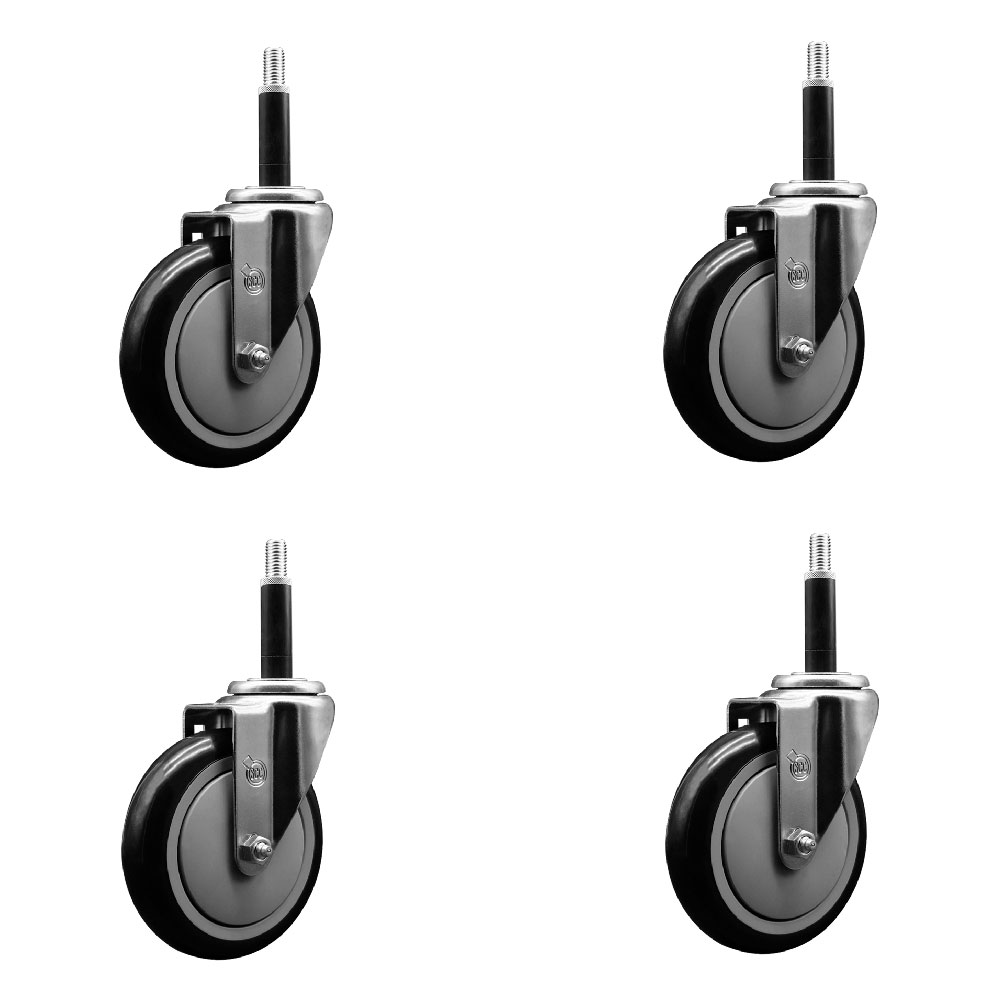 Stainless Steel Polyurethane Swivel Expanding Stem Caster Set of 4 with 5 Inch Black Wheels and 3/4" Stems - Includes 4 Swivel - 350 lbs. Capacity Per Caster - Service Caster Brand — photo 1