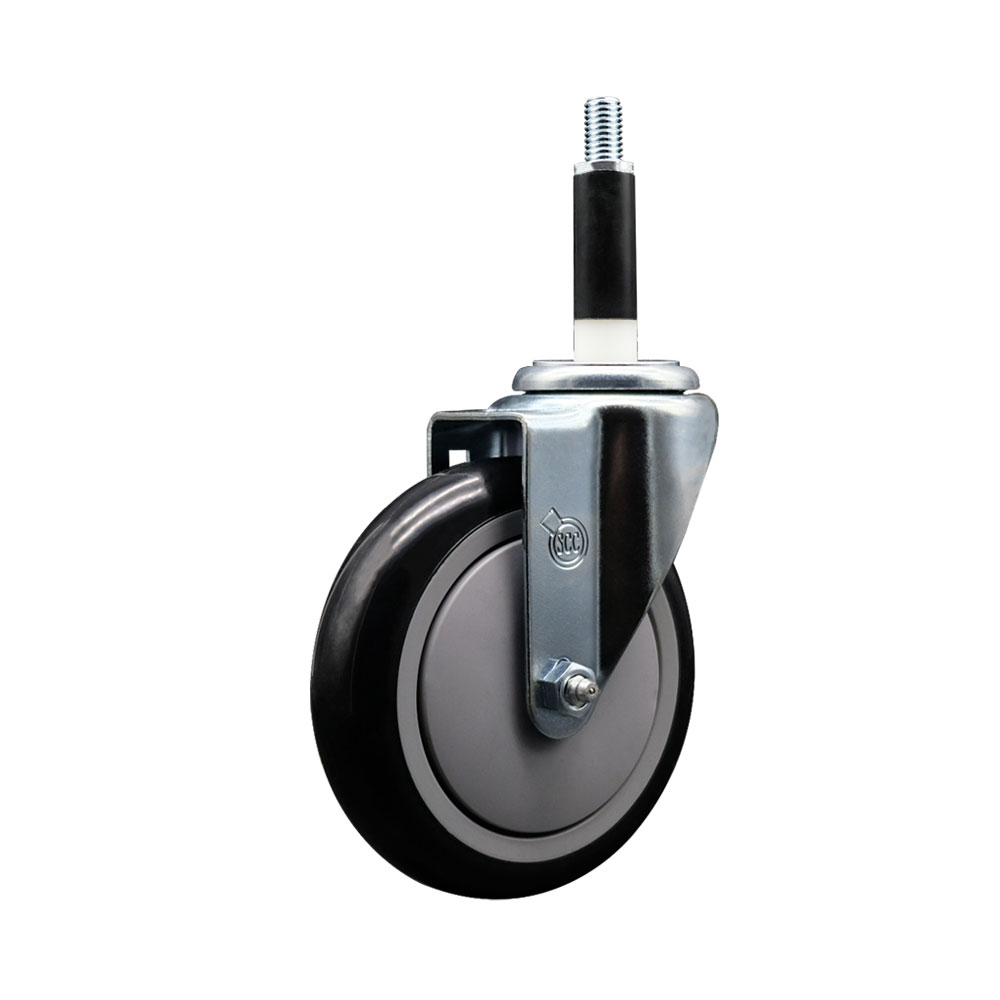 Polyurethane Expanding Stem Swivel Caster with 5 Inch Black Wheel and 7/8" Stem - 350 lbs. Capacity Per Caster - Service Caster Brand — photo 1