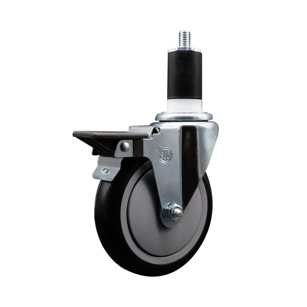 Polyurethane Expanding Stem Swivel Caster with 5 Inch Black Wheel and 1-1/2" Stem & Posi Locking Brake - 350 lbs. Capacity Per Caster - Service Caster Brand — photo 1