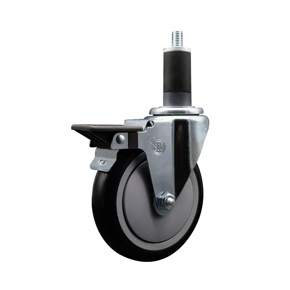 Polyurethane Expanding Stem Swivel Caster with 5 Inch Black Wheel and 1-1/4" Stem & Posi Locking Brake - 350 lbs. Capacity Per Caster - Service Caster Brand — photo 1