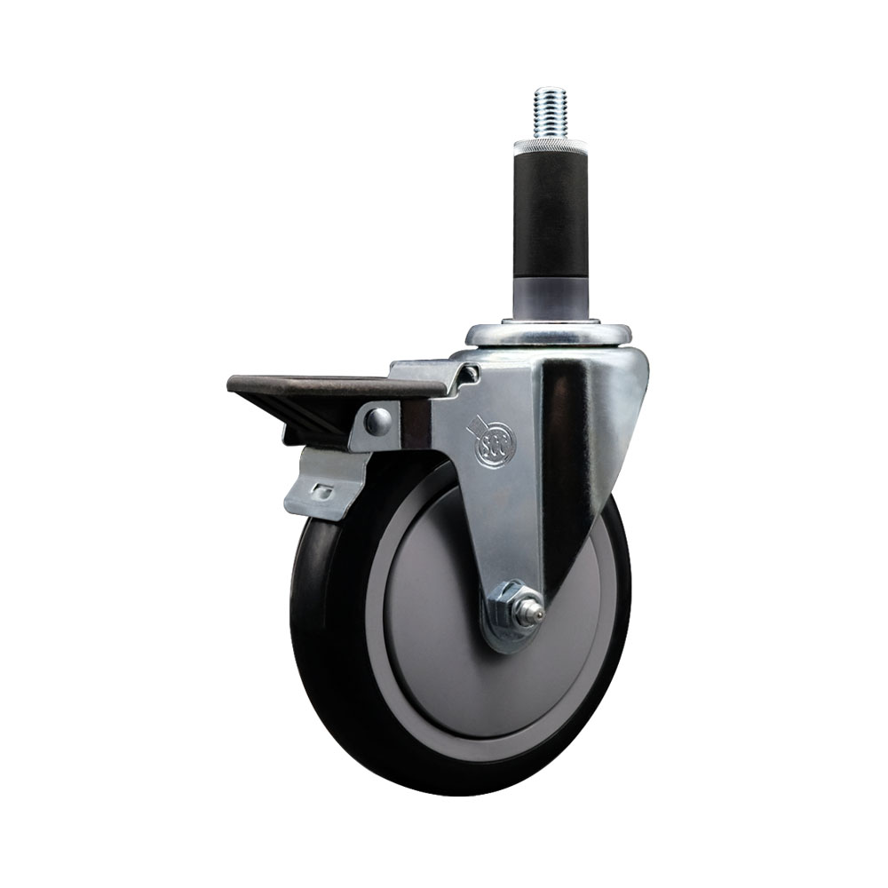 Polyurethane Expanding Stem Swivel Caster with 5 Inch Black Wheel and 1-1/8" Stem & Posi Locking Brake - 350 lbs. Capacity Per Caster - Service Caster Brand — photo 1