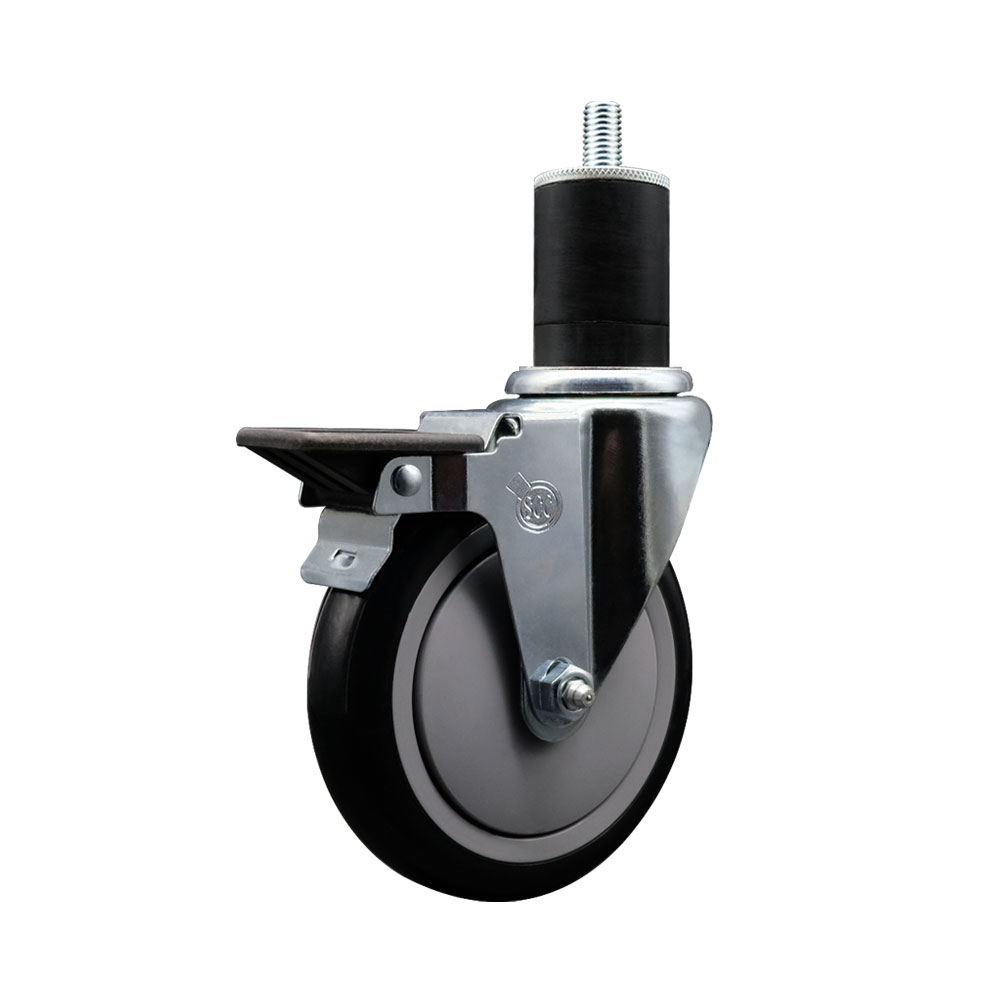 Polyurethane Expanding Stem Swivel Caster with 5 Inch Black Wheel and 1-3/4" Stem & Posi Locking Brake - 350 lbs. Capacity Per Caster - Service Caster Brand — photo 1