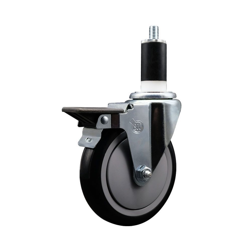 Polyurethane Expanding Stem Swivel Caster with 5 Inch Black Wheel and 1-3/8" Stem & Posi Locking Brake - 350 lbs. Capacity Per Caster - Service Caster Brand — photo 1
