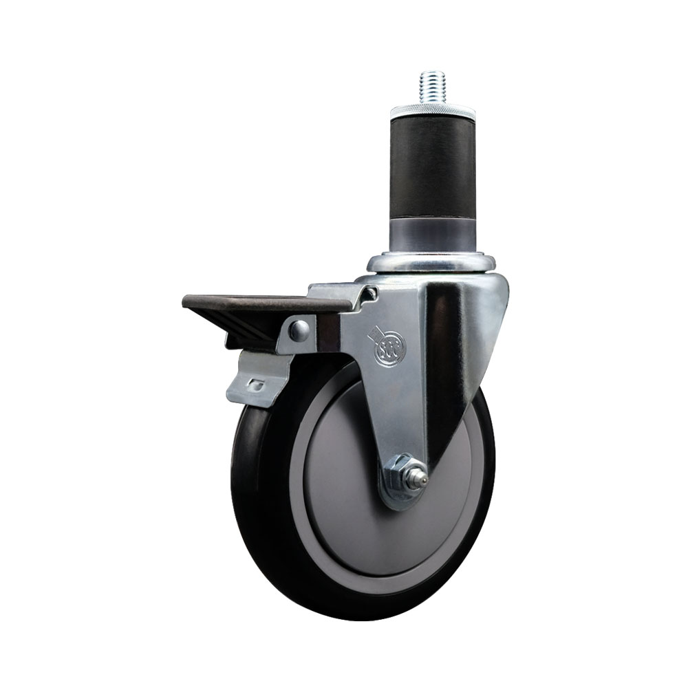 Polyurethane Expanding Stem Swivel Caster with 5 Inch Black Wheel and 1-5/8" Stem & Posi Locking Brake - 350 lbs. Capacity Per Caster - Service Caster Brand — photo 1