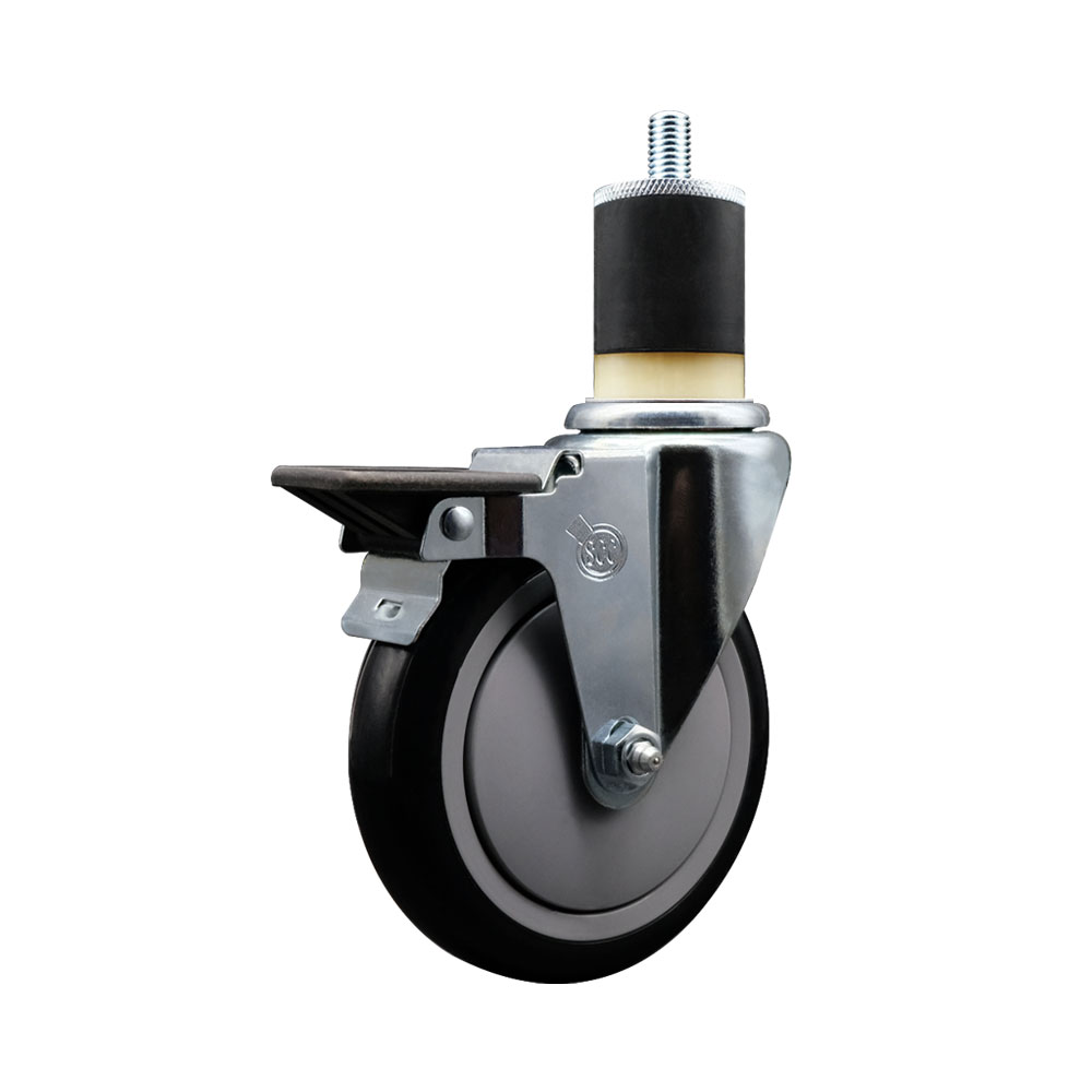 Polyurethane Expanding Stem Swivel Caster with 5 Inch Black Wheel and 1-7/8" Stem & Posi Locking Brake - 350 lbs. Capacity Per Caster - Service Caster Brand — photo 1