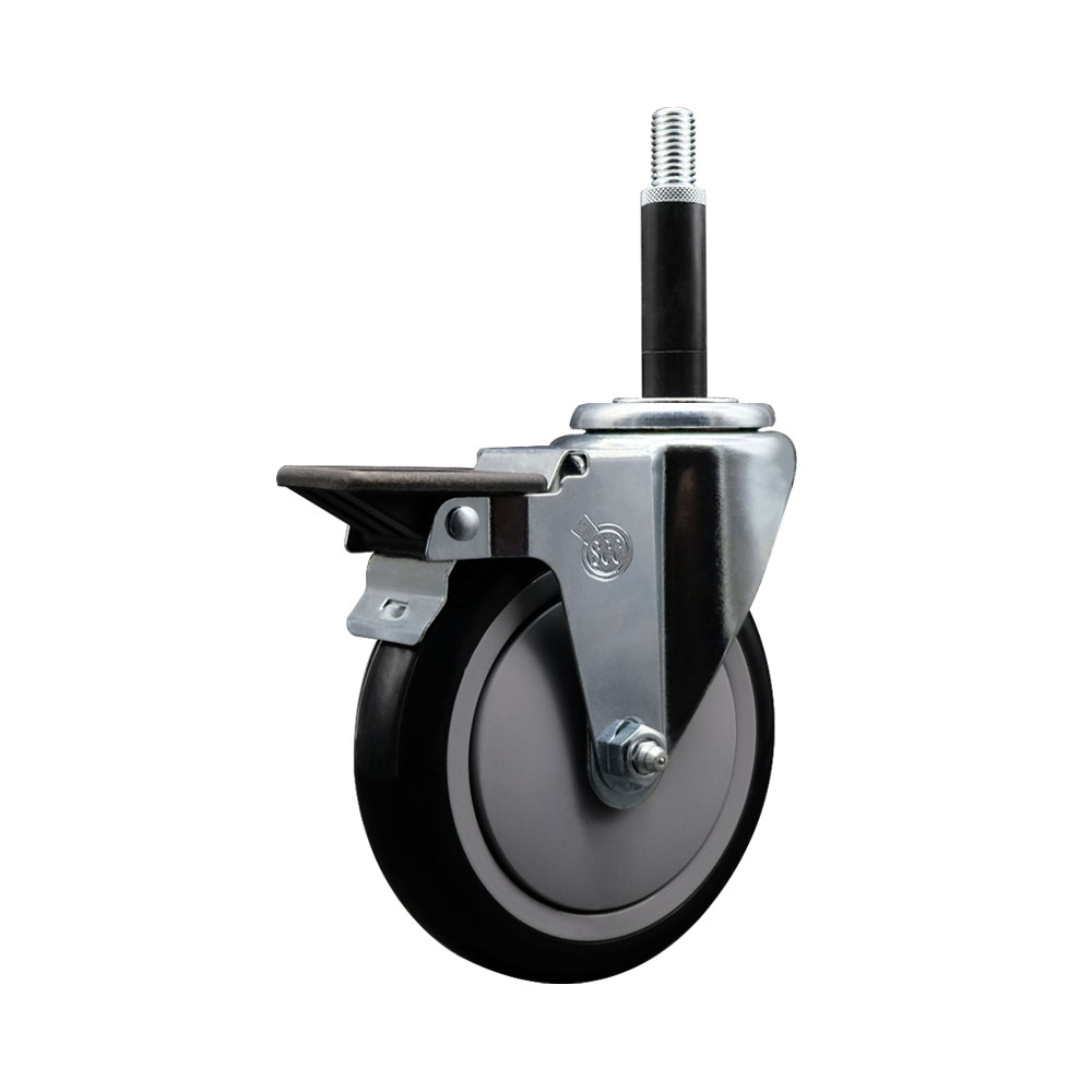 Polyurethane Expanding Stem Swivel Caster with 5 Inch Black Wheel and 3/4" Stem & Posi Locking Brake - 350 lbs. Capacity Per Caster - Service Caster Brand — photo 1
