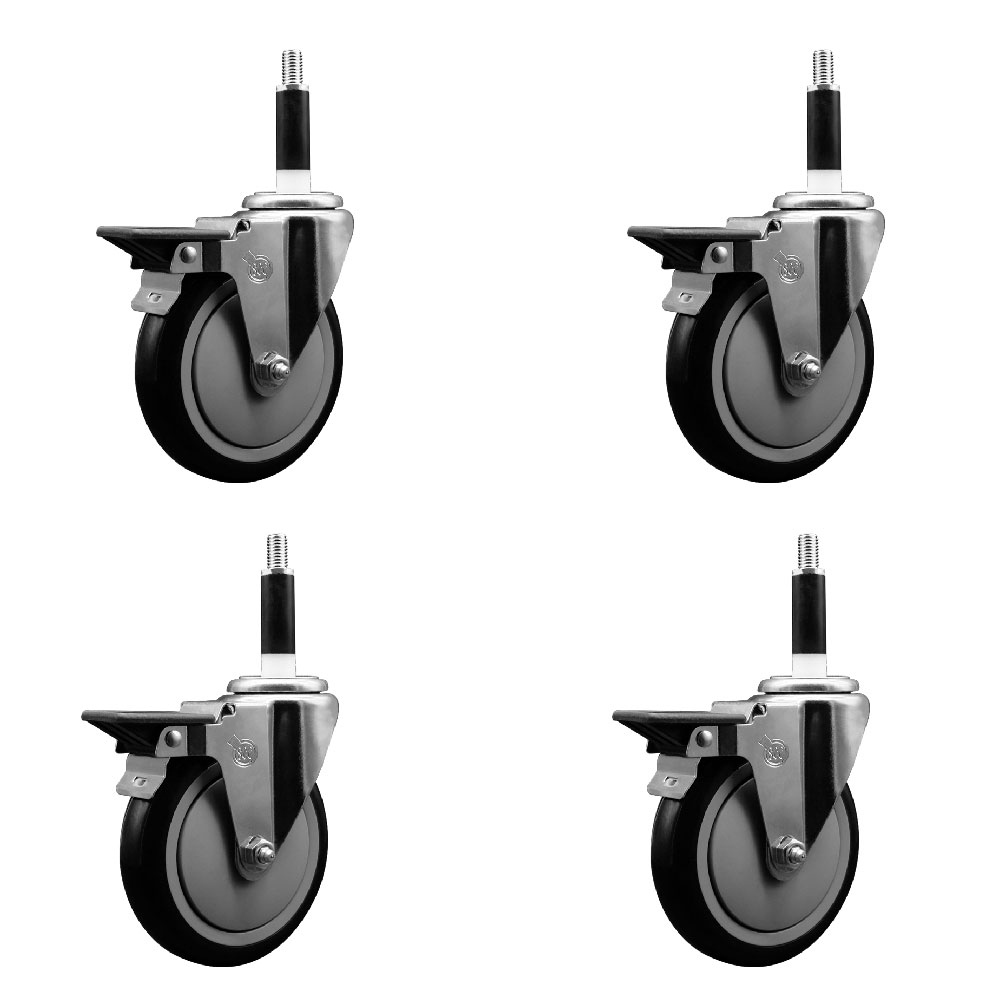 Polyurethane Swivel Expanding Stem Caster Set of 4 with 5 Inch Black Wheels and 7/8" Stems - Includes 4 Swivel with Posi Locking Brakes - 350 lbs. Capacity Per Caster - Service Caster Brand — photo 1