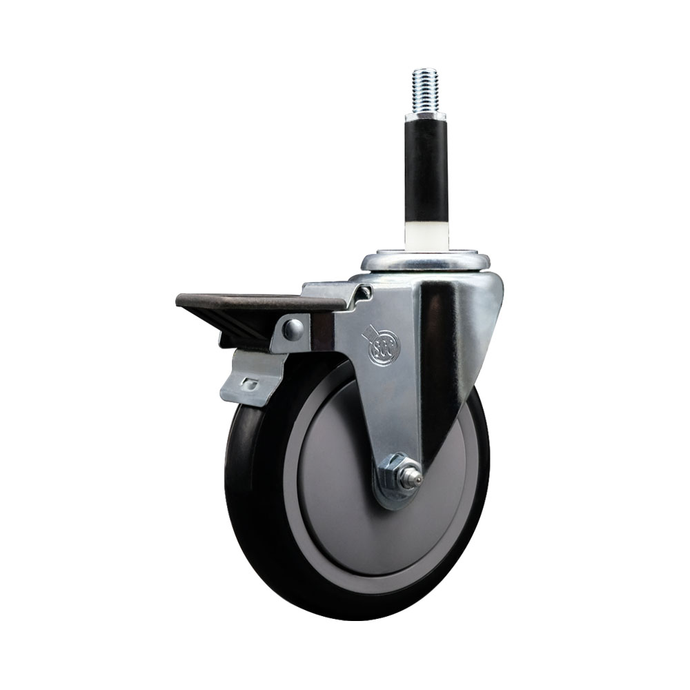 Polyurethane Expanding Stem Swivel Caster with 5 Inch Black Wheel and 7/8" Stem & Posi Locking Brake - 350 lbs. Capacity Per Caster - Service Caster Brand — photo 1