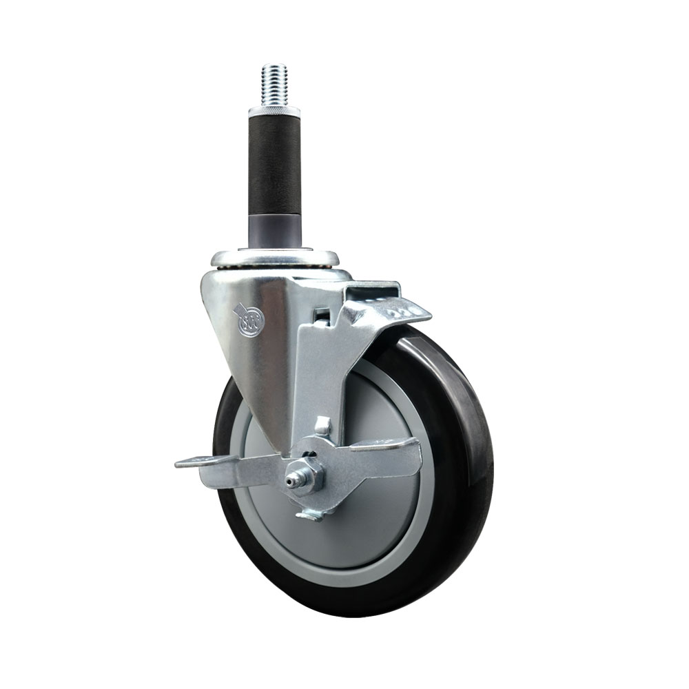 Polyurethane Expanding Stem Swivel Caster with 5 Inch Black Wheel and 1" Stem & Top Locking Brake - 350 lbs. Capacity Per Caster - Service Caster Brand — photo 1