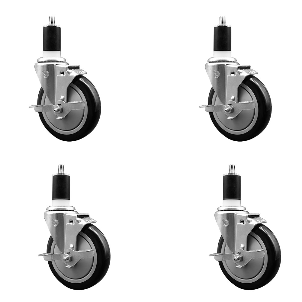Polyurethane Swivel Expanding Stem Caster Set of 4 with 5 Inch Black Wheels and 1-1/2" Stems - Includes 4 Swivel with Top Locking Brakes - 350 lbs. Capacity Per Caster - Service Caster Brand — photo 1