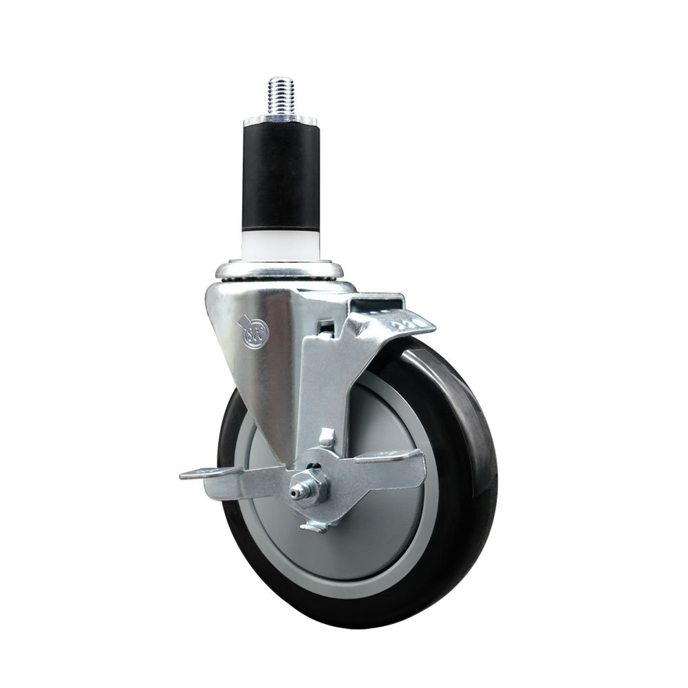 Stainless Steel Polyurethane Expanding Stem Swivel Caster with 5 Inch Black Wheel and 1-1/2" Stem & Top Locking Brake - 350 lbs. Capacity Per Caster - Service Caster Brand — photo 1