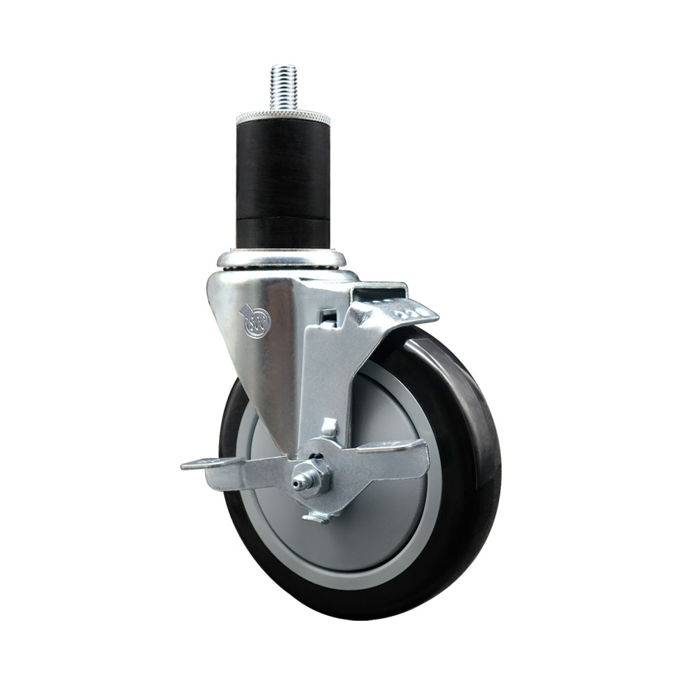 Stainless Steel Polyurethane Expanding Stem Swivel Caster with 5 Inch Black Wheel and 1-3/4" Stem & Top Locking Brake - 350 lbs. Capacity Per Caster - Service Caster Brand — photo 1