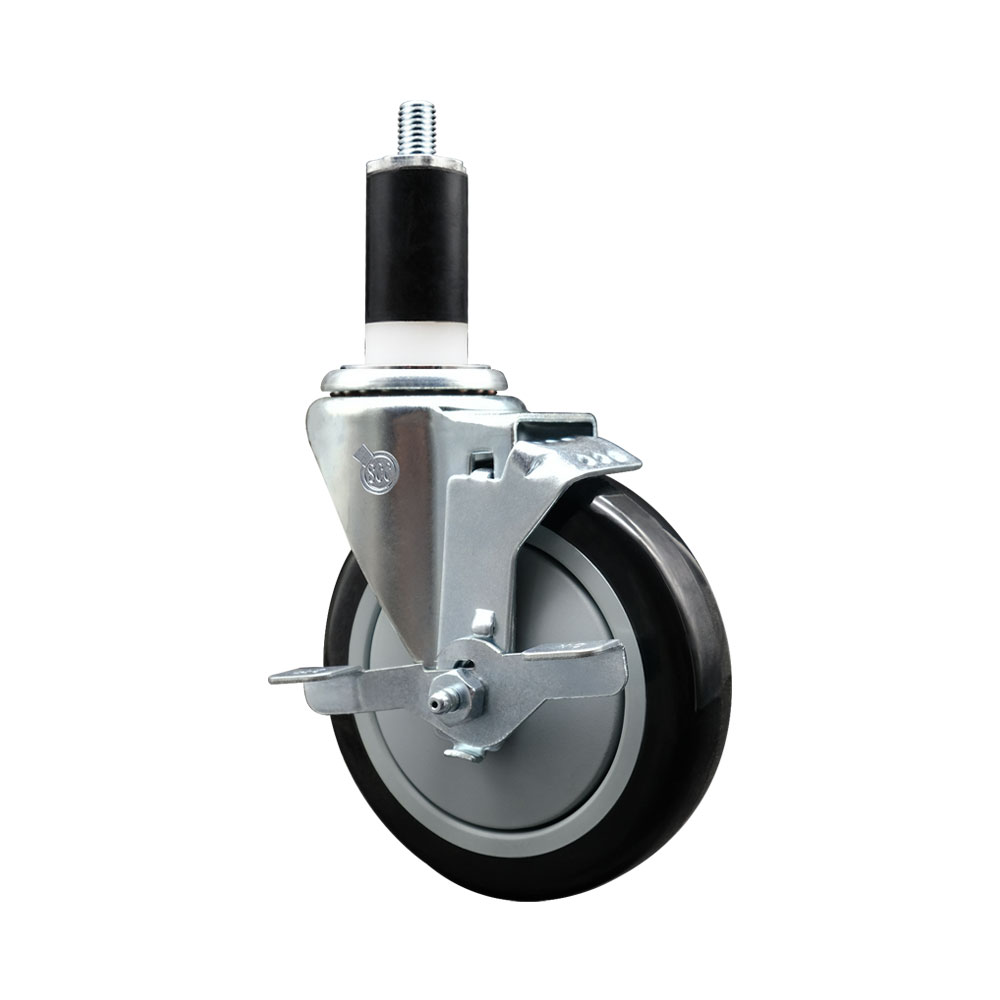 Polyurethane Expanding Stem Swivel Caster with 5 Inch Black Wheel and 1-3/8" Stem & Top Locking Brake - 350 lbs. Capacity Per Caster - Service Caster Brand — photo 1