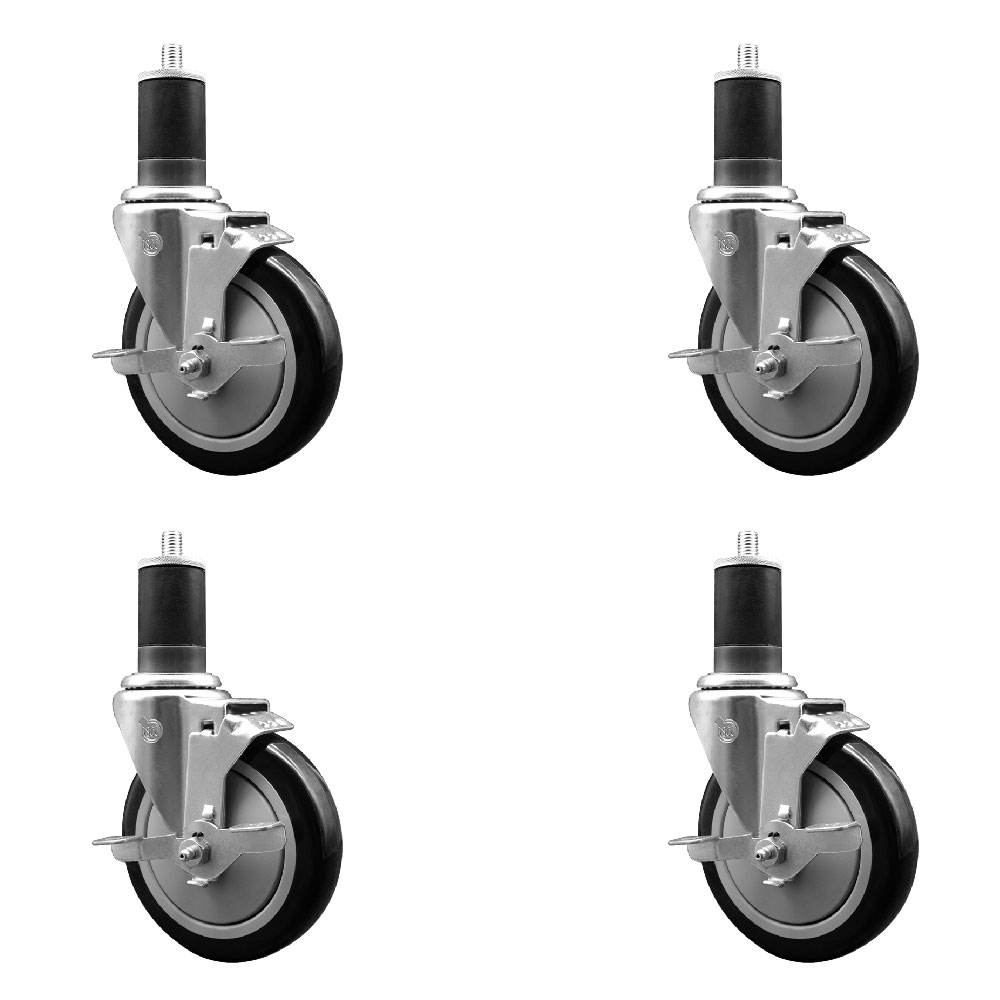 Polyurethane Swivel Expanding Stem Caster Set of 4 with 5 Inch Black Wheels and 1-5/8" Stems - Includes 4 Swivel with Top Locking Brakes - 350 lbs. Capacity Per Caster - Service Caster Brand — photo 1