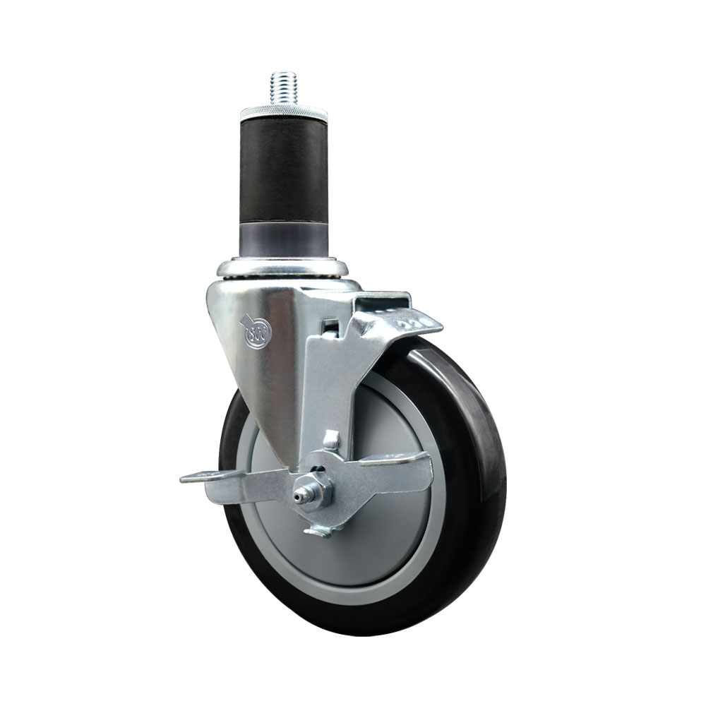 Stainless Steel Polyurethane Expanding Stem Swivel Caster with 5 Inch Black Wheel and 1-5/8" Stem & Top Locking Brake - 350 lbs. Capacity Per Caster - Service Caster Brand — photo 1