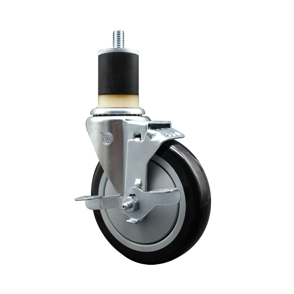 Polyurethane Expanding Stem Swivel Caster with 5 Inch Black Wheel and 1-7/8" Stem & Top Locking Brake - 350 lbs. Capacity Per Caster - Service Caster Brand — photo 1