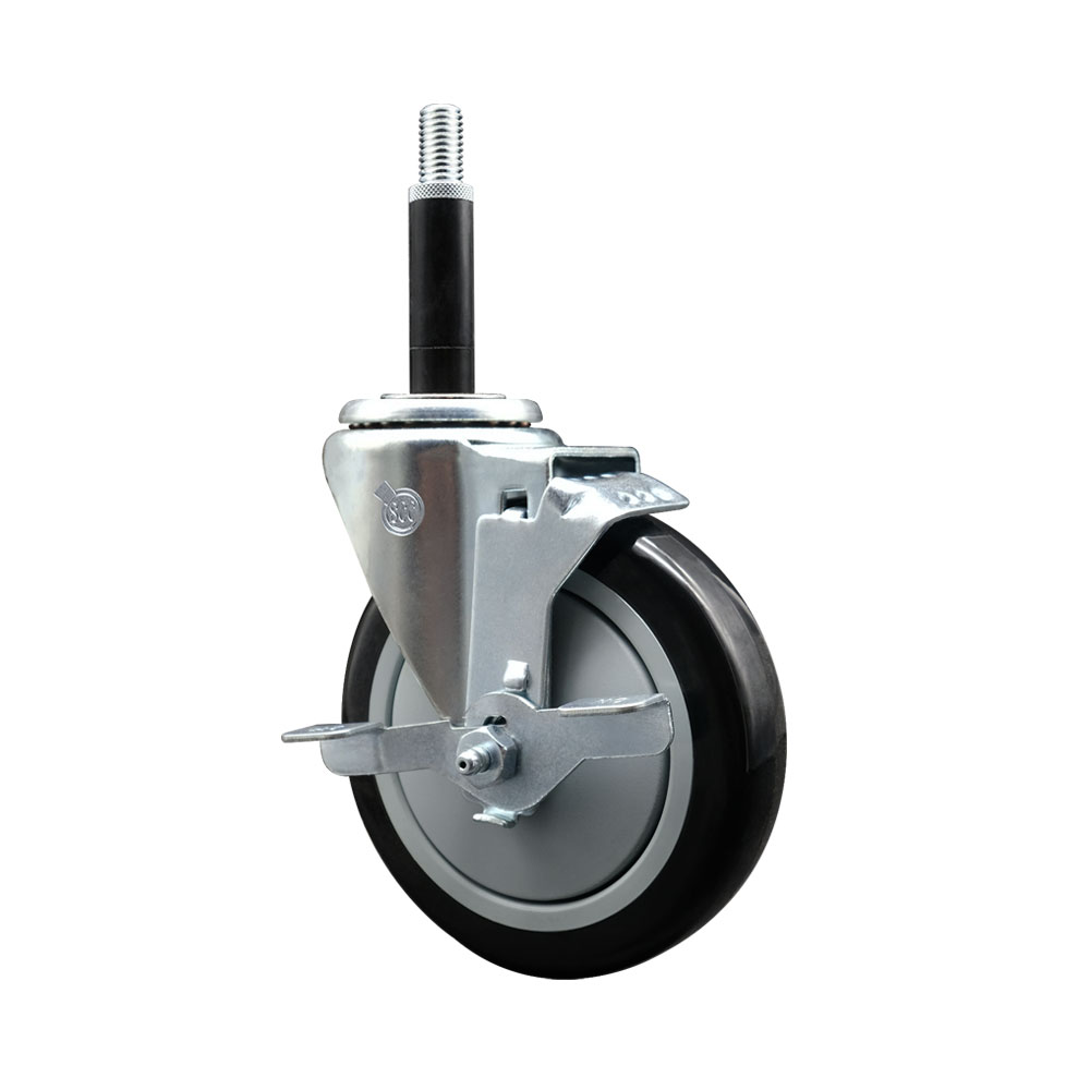 Polyurethane Expanding Stem Swivel Caster with 5 Inch Black Wheel and 3/4" Stem & Top Locking Brake - 350 lbs. Capacity Per Caster - Service Caster Brand — photo 1