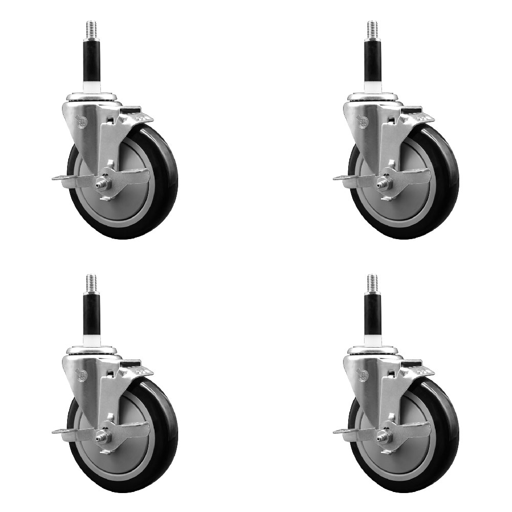 Polyurethane Swivel Expanding Stem Caster Set of 4 with 5 Inch Black Wheels and 7/8" Stems - Includes 4 Swivel with Top Locking Brakes - 350 lbs. Capacity Per Caster - Service Caster Brand — photo 1