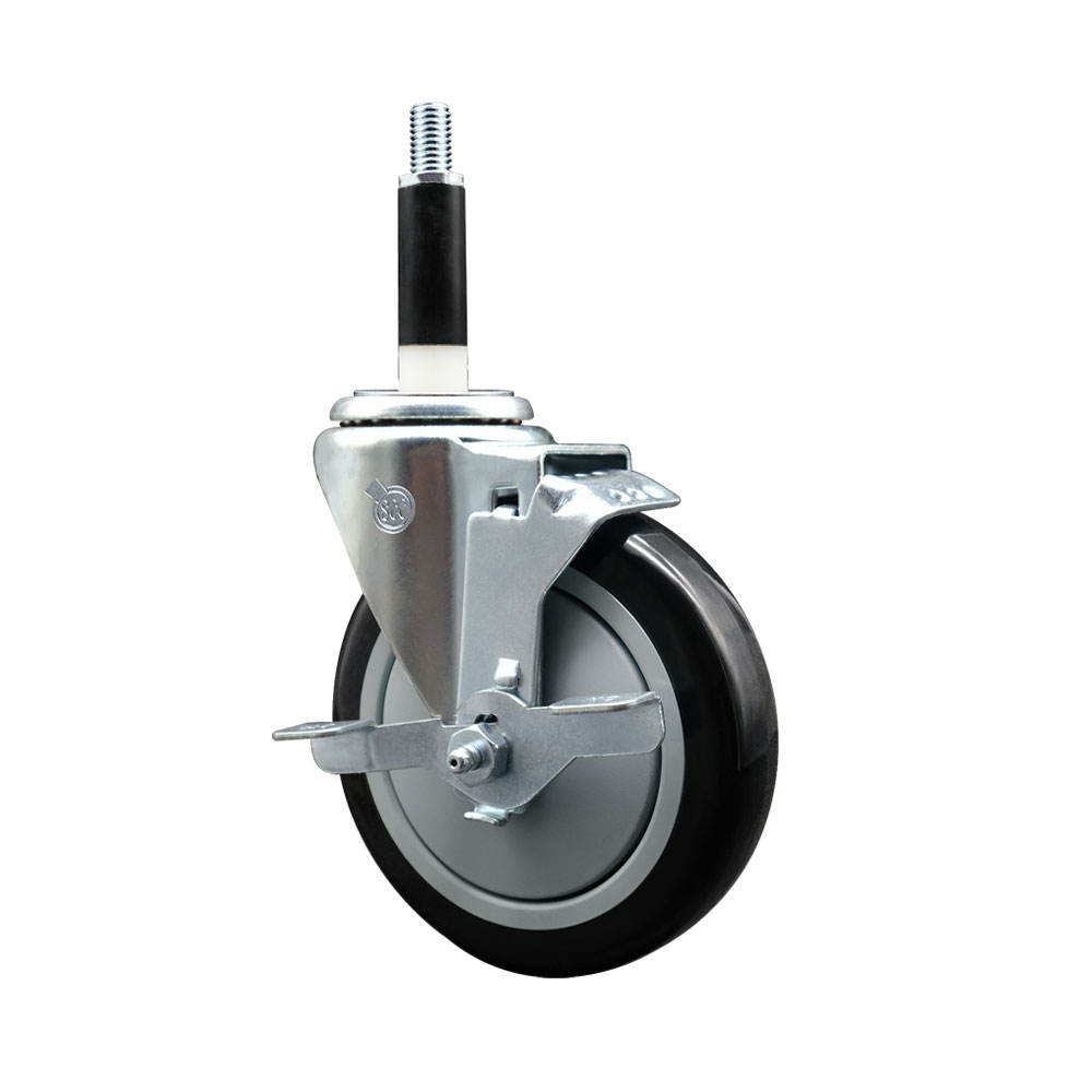 Polyurethane Expanding Stem Swivel Caster with 5 Inch Black Wheel and 7/8" Stem & Top Locking Brake - 350 lbs. Capacity Per Caster - Service Caster Brand — photo 1