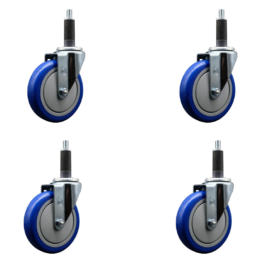 Stainless Steel Polyurethane Swivel Expanding Stem Caster Set of 4 with 5 Inch Blue Wheels and 1" Stems - Includes 4 Swivel - 350 lbs. Capacity Per Caster - Service Caster Brand — photo 1