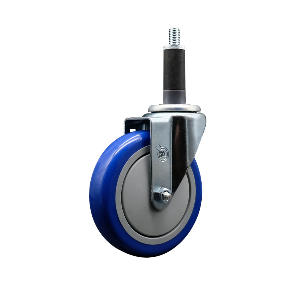 Polyurethane Expanding Stem Swivel Caster with 5 Inch Blue Wheel and 1" Stem - 350 lbs. Capacity Per Caster - Service Caster Brand — photo 1