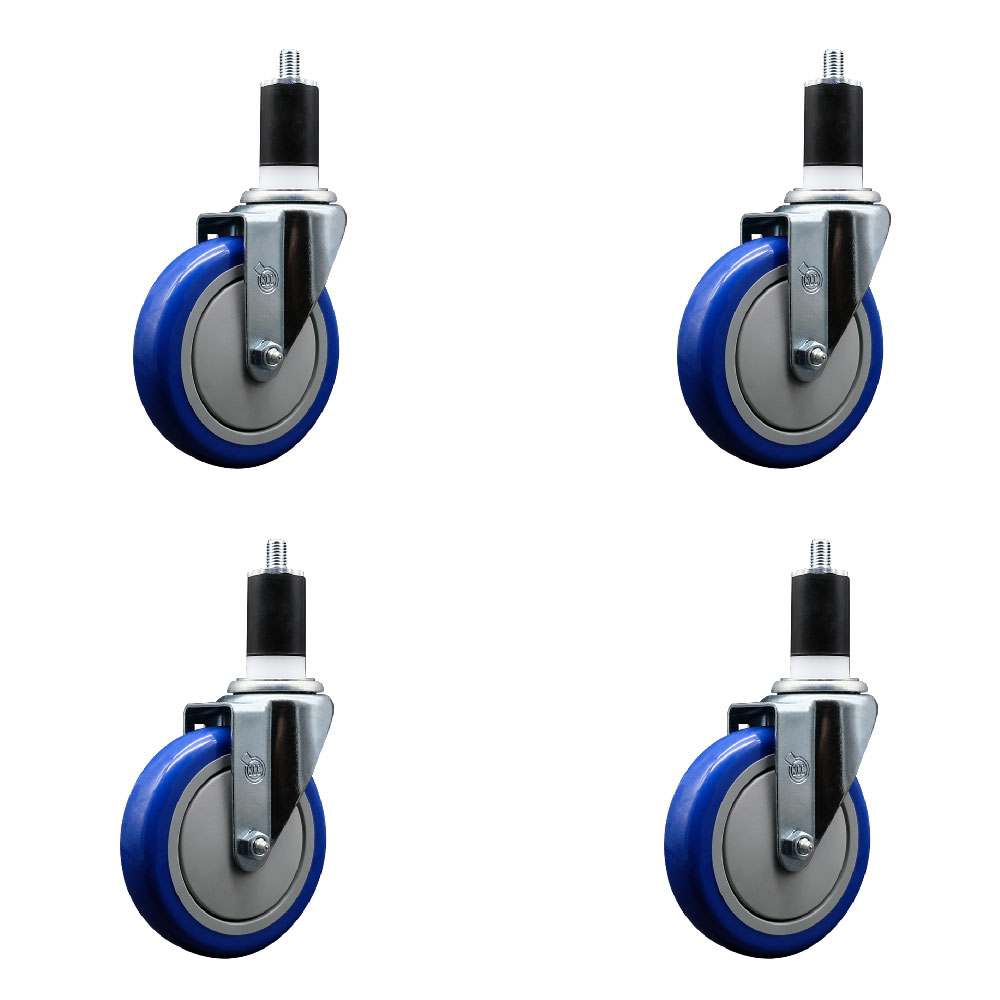 Polyurethane Swivel Expanding Stem Caster Set of 4 with 5 Inch Blue Wheels and 1-1/2" Stems - 350 lbs. Capacity Per Caster - Service Caster Brand — photo 1