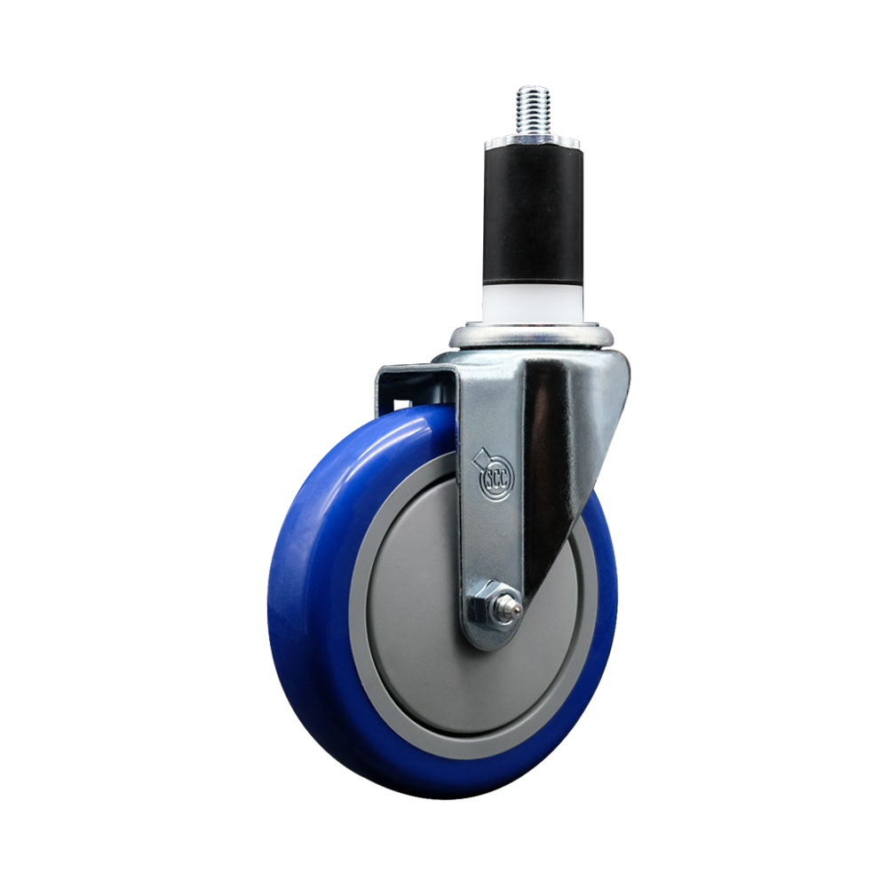 Polyurethane Expanding Stem Swivel Caster with 5 Inch Blue Wheel and 1-1/2" Stem - 350 lbs. Capacity Per Caster - Service Caster Brand — photo 1