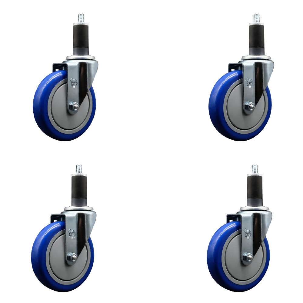 Polyurethane Swivel Expanding Stem Caster Set of 4 with 5 Inch Blue Wheels and 1-1/4" Stems - 350 lbs. Capacity Per Caster - Service Caster Brand — photo 1