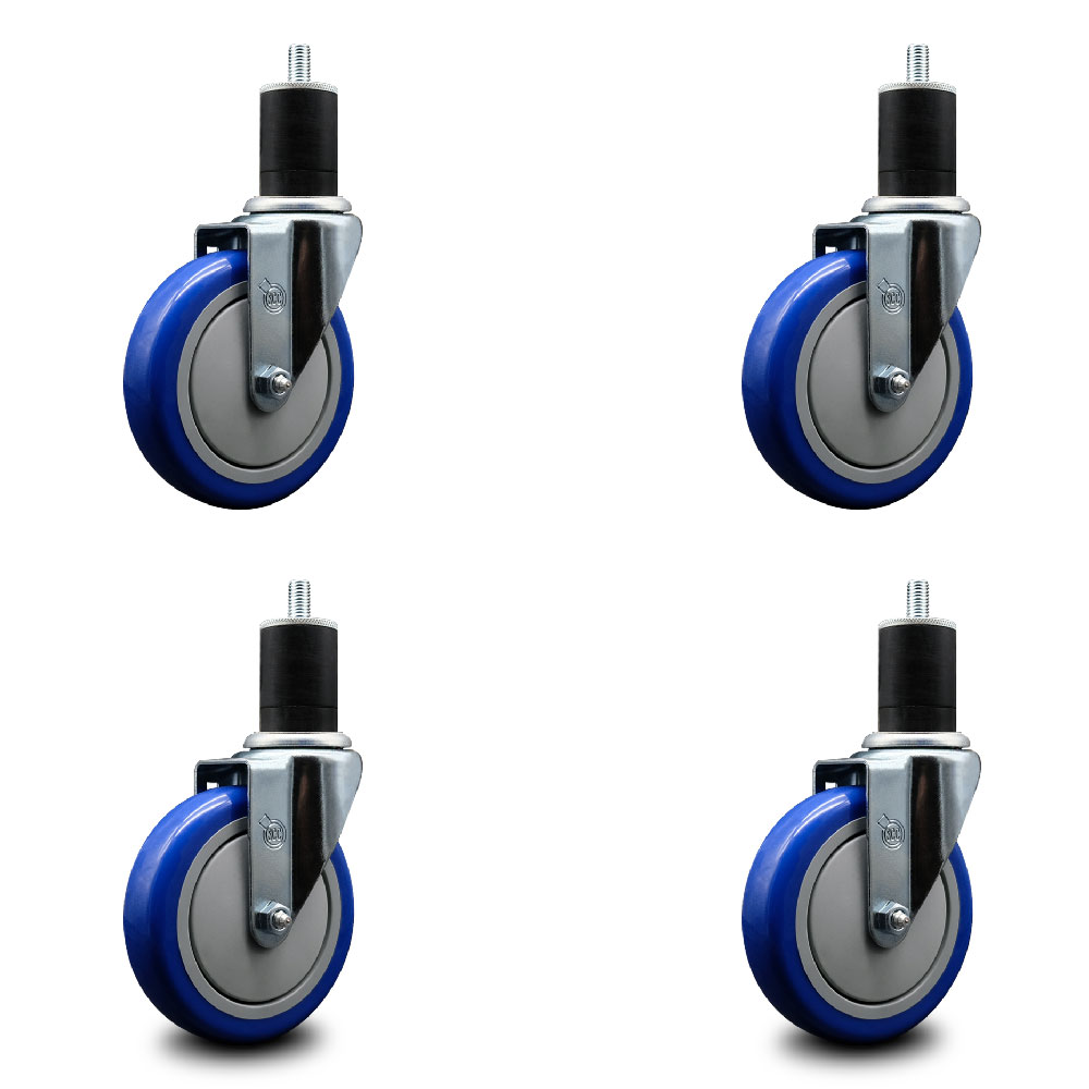 Stainless Steel Polyurethane Swivel Expanding Stem Caster Set of 4 with 5 Inch Blue Wheels and 1-3/4" Stems - Includes 4 Swivel - 350 lbs. Capacity Per Caster - Service Caster Brand — photo 1
