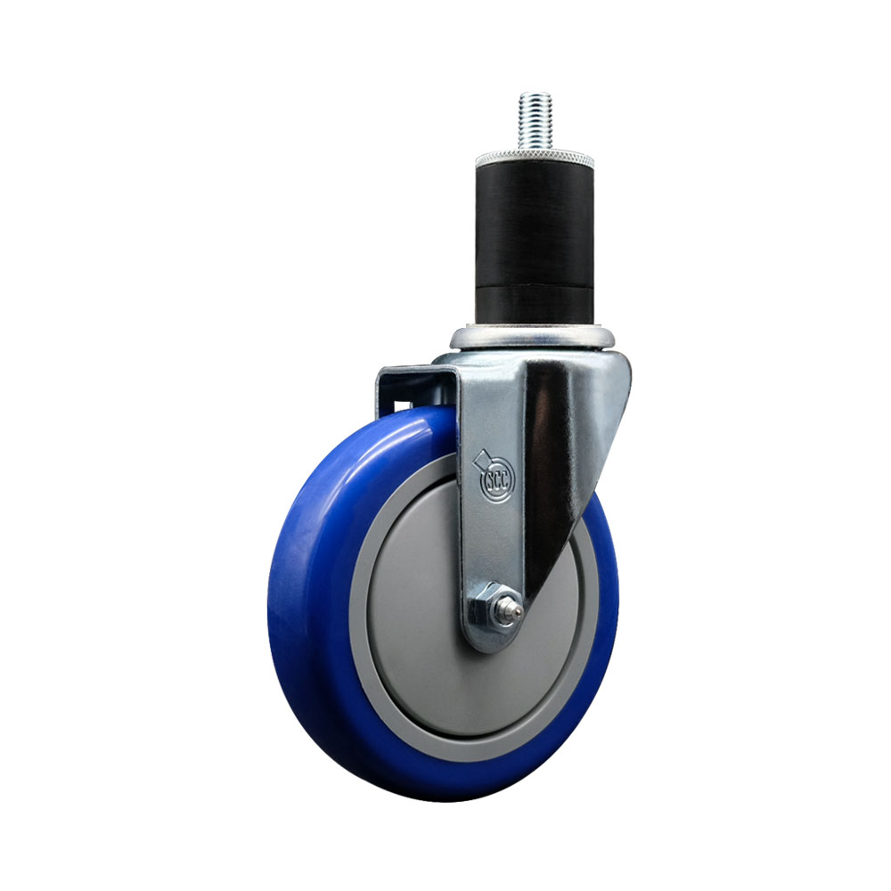 Stainless Steel Polyurethane Expanding Stem Swivel Caster with 5 Inch Blue Wheel and 1-3/4" Stem - 350 lbs. Capacity Per Caster - Service Caster Brand — photo 1