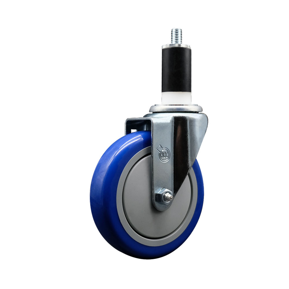 Stainless Steel Polyurethane Expanding Stem Swivel Caster with 5 Inch Blue Wheel and 1-3/8" Stem - 350 lbs. Capacity Per Caster - Service Caster Brand — photo 1