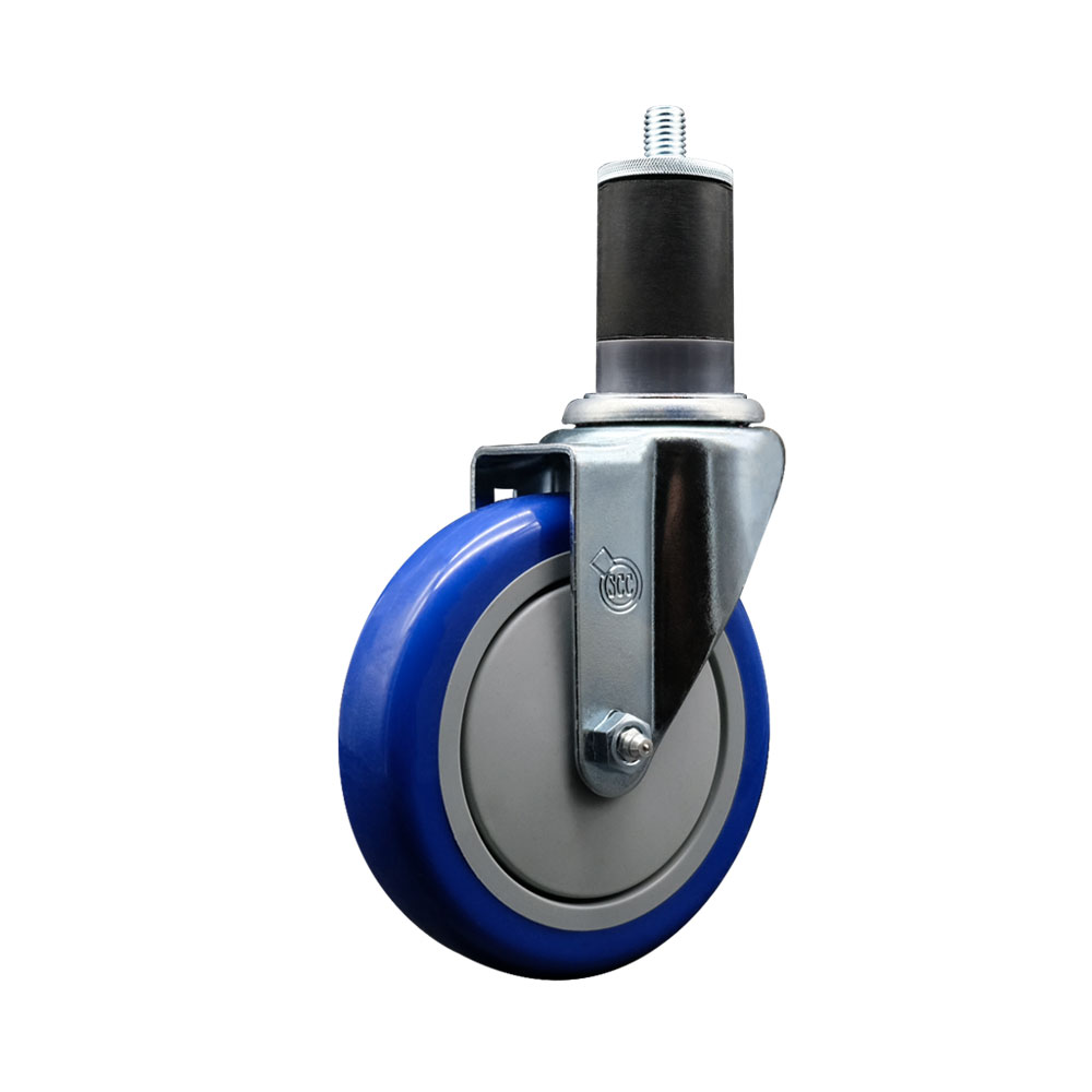 Stainless Steel Polyurethane Expanding Stem Swivel Caster with 5 Inch Blue Wheel and 1-5/8" Stem - 350 lbs. Capacity Per Caster - Service Caster Brand — photo 1