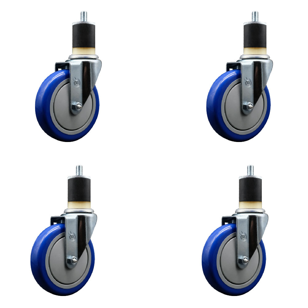 Stainless Steel Polyurethane Swivel Expanding Stem Caster Set of 4 with 5 Inch Blue Wheels and 1-7/8" Stems - Includes 4 Swivel - 350 lbs. Capacity Per Caster - Service Caster Brand — photo 1