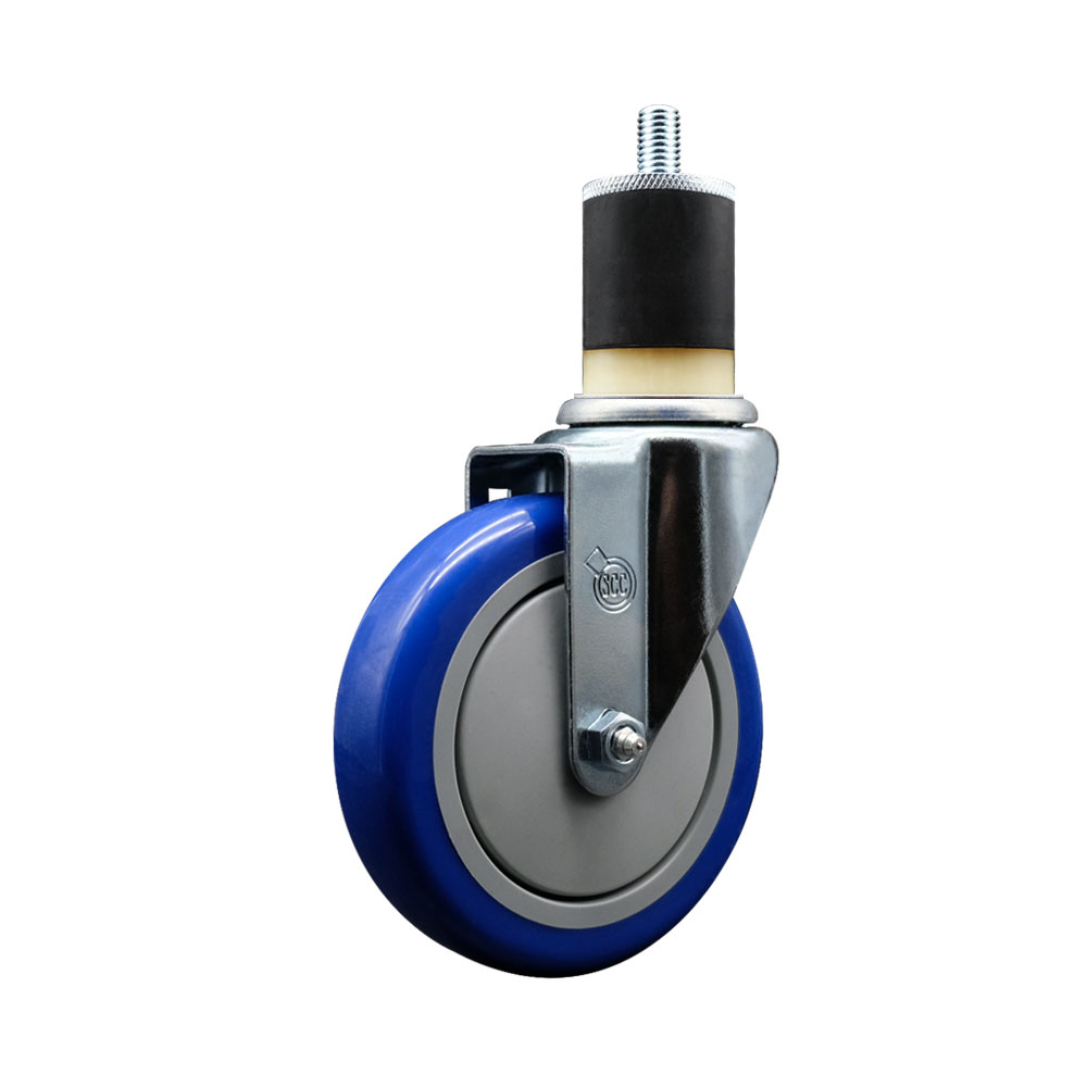Stainless Steel Polyurethane Expanding Stem Swivel Caster with 5 Inch Blue Wheel and 1-7/8" Stem - 350 lbs. Capacity Per Caster - Service Caster Brand — photo 1