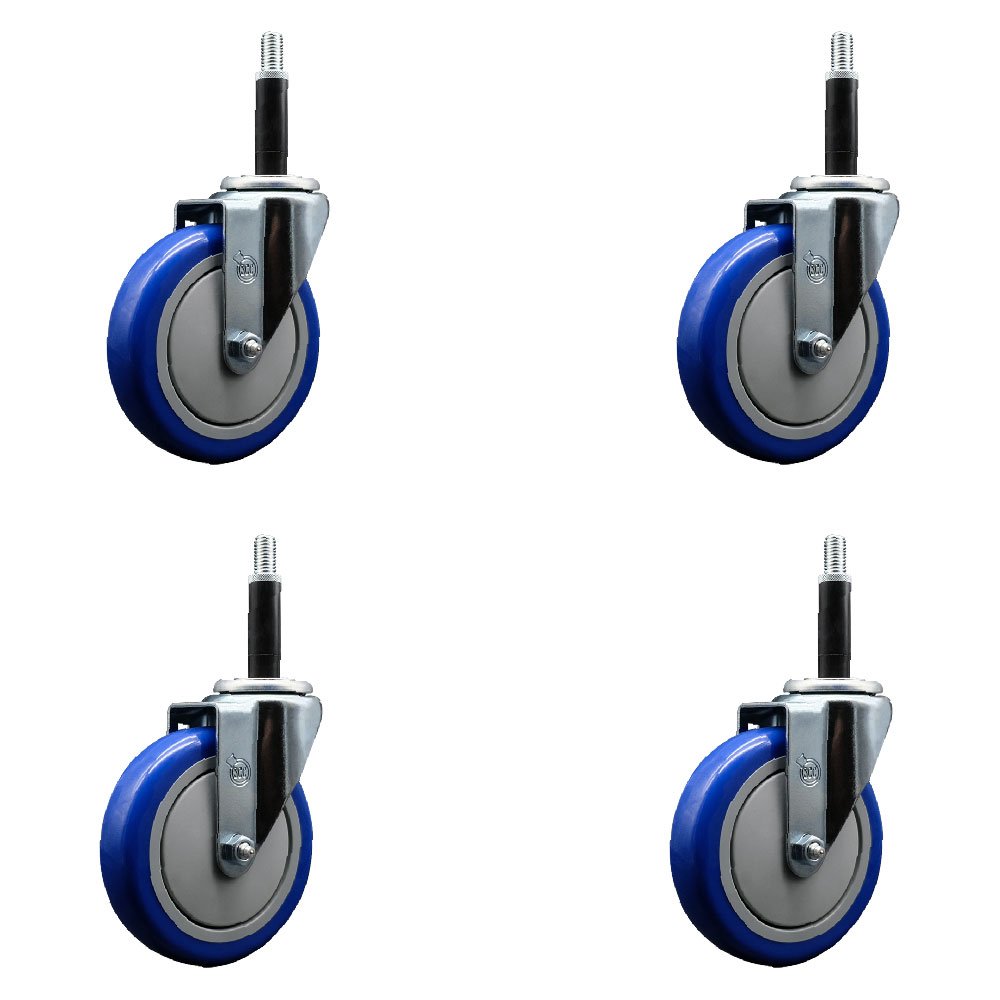 Stainless Steel Polyurethane Swivel Expanding Stem Caster Set of 4 with 5 Inch Blue Wheels and 3/4" Stems - Includes 4 Swivel - 350 lbs. Capacity Per Caster - Service Caster Brand — photo 1