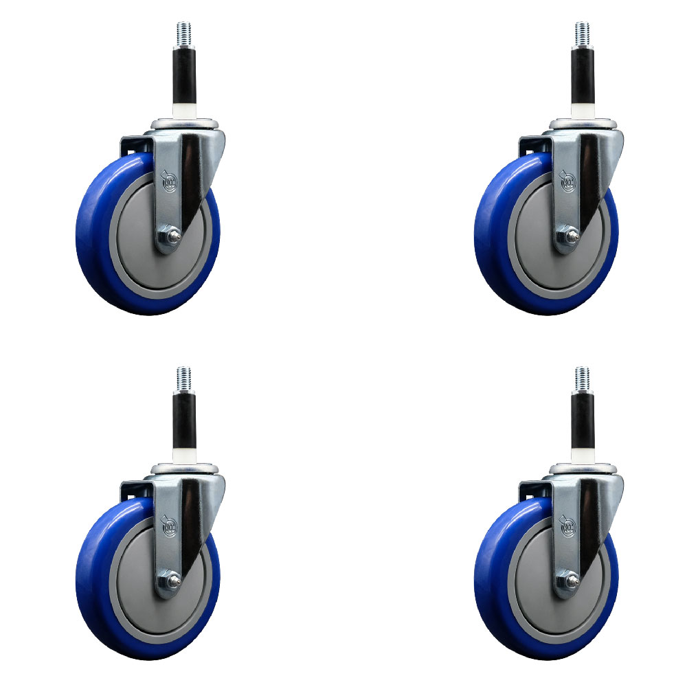 Stainless Steel Polyurethane Swivel Expanding Stem Caster Set of 4 with 5 Inch Blue Wheels and 7/8" Stems - Includes 4 Swivel - 350 lbs. Capacity Per Caster - Service Caster Brand — photo 1