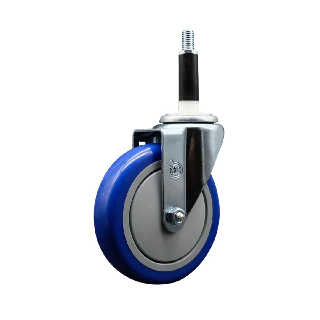 Polyurethane Expanding Stem Swivel Caster with 5 Inch Blue Wheel and 7/8" Stem - 350 lbs. Capacity Per Caster - Service Caster Brand — photo 1