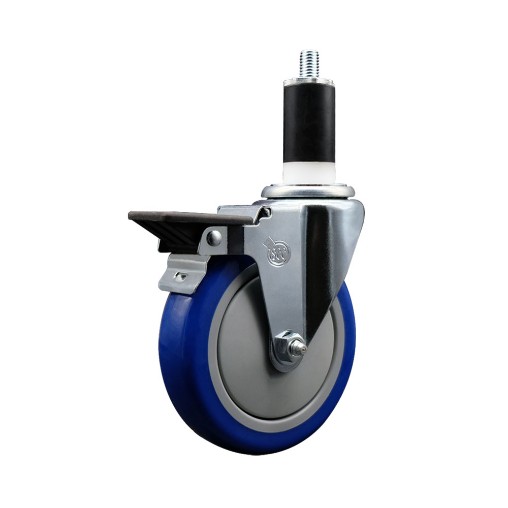 Polyurethane Expanding Stem Swivel Caster with 5 Inch Blue Wheel and 1-3/8" Stem & Posi Locking Brake - 350 lbs. Capacity Per Caster - Service Caster Brand — photo 1